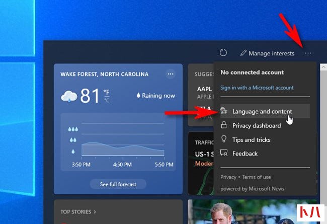 Windows10 21H1的任务栏天气